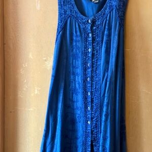 Blue Sleeveless Button-Down Dress